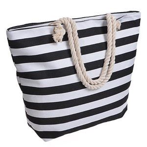 Beachy Striped Tote Bag/ Overnight Bag - Black/White- NWT